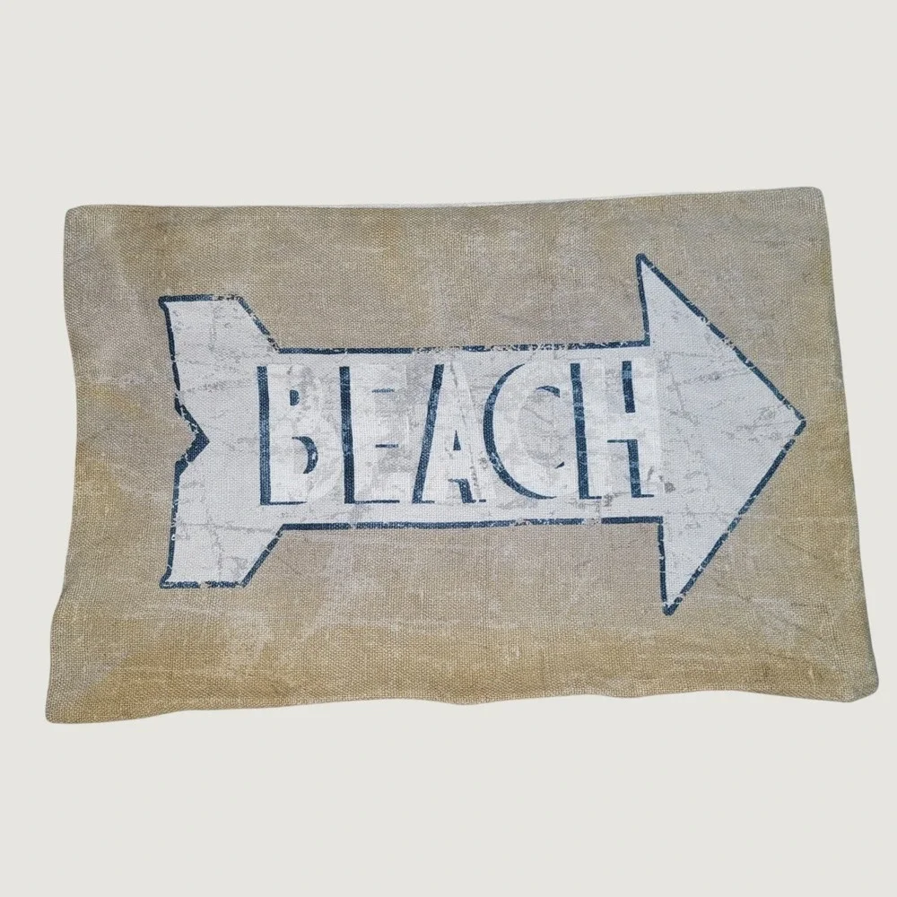 Pottery Barn Beach Arrow Lumbar Pillow Cover Tan Blue Coastal Farmhouse 16x26